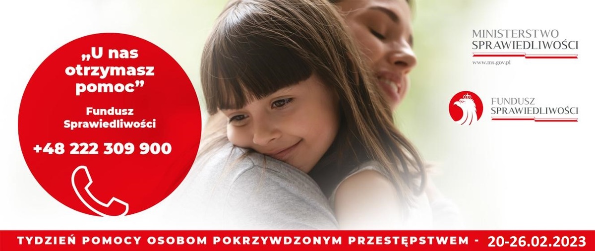 Plakat promujący Tydzień Pomocy Osobom Pokrzywdzonym Przestępstwem w dniach 20-26.02.2023 