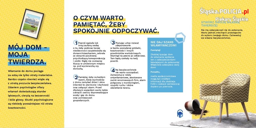 Plakat z radami dotyczącymi jak zabezpieczyć mieszkanie przed włamaniami