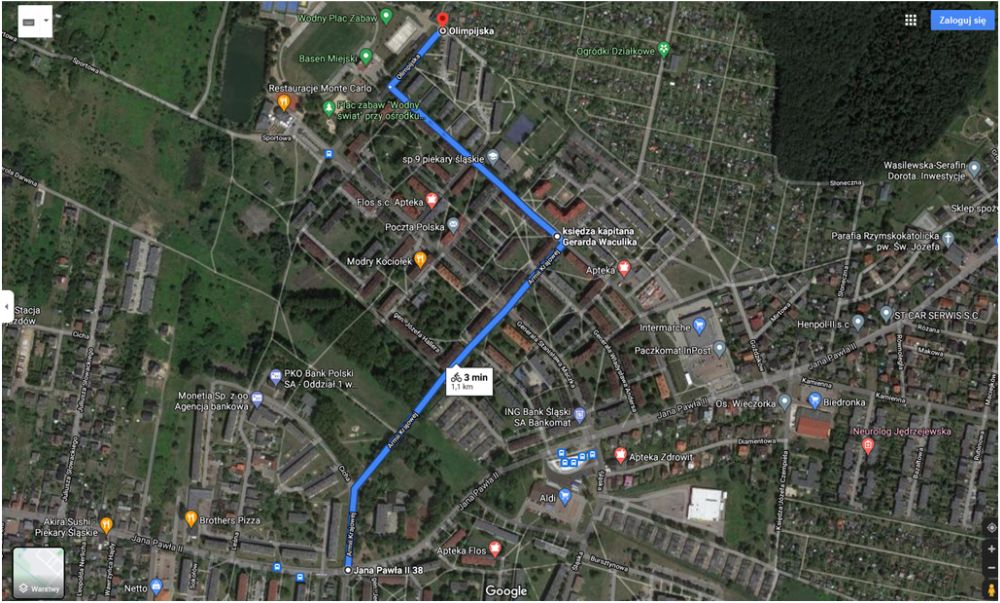Mapa przedstawiająca objazd