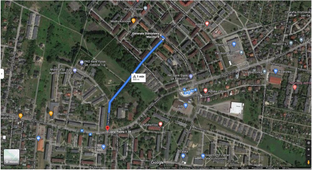 Mapa przedstawiająca objazd