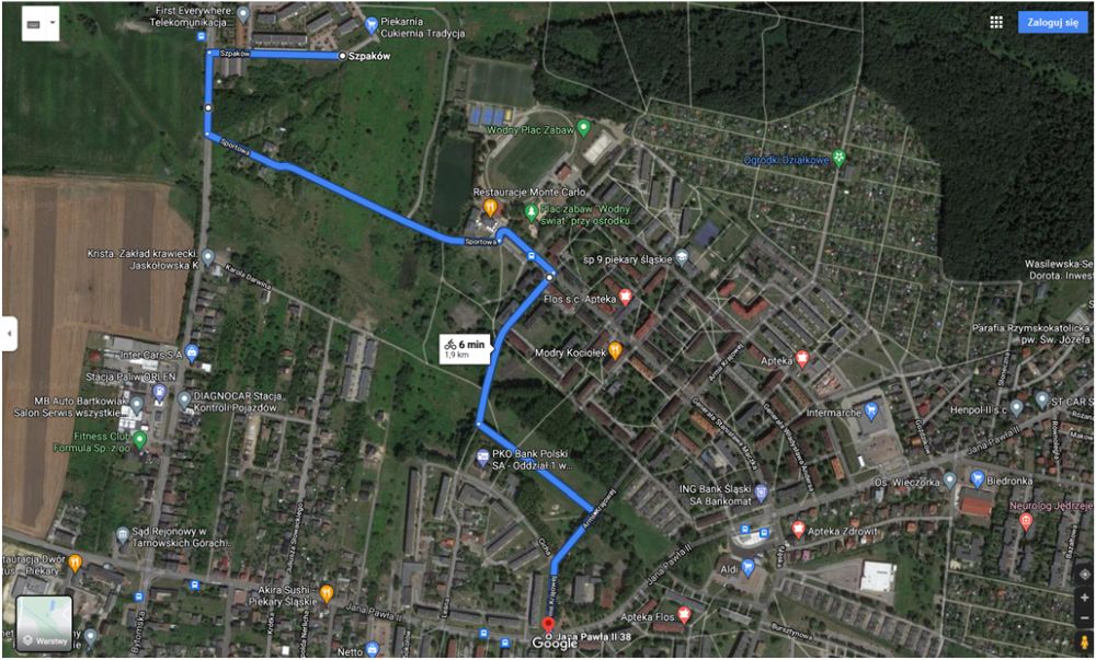 Mapa przedstawiająca objazd