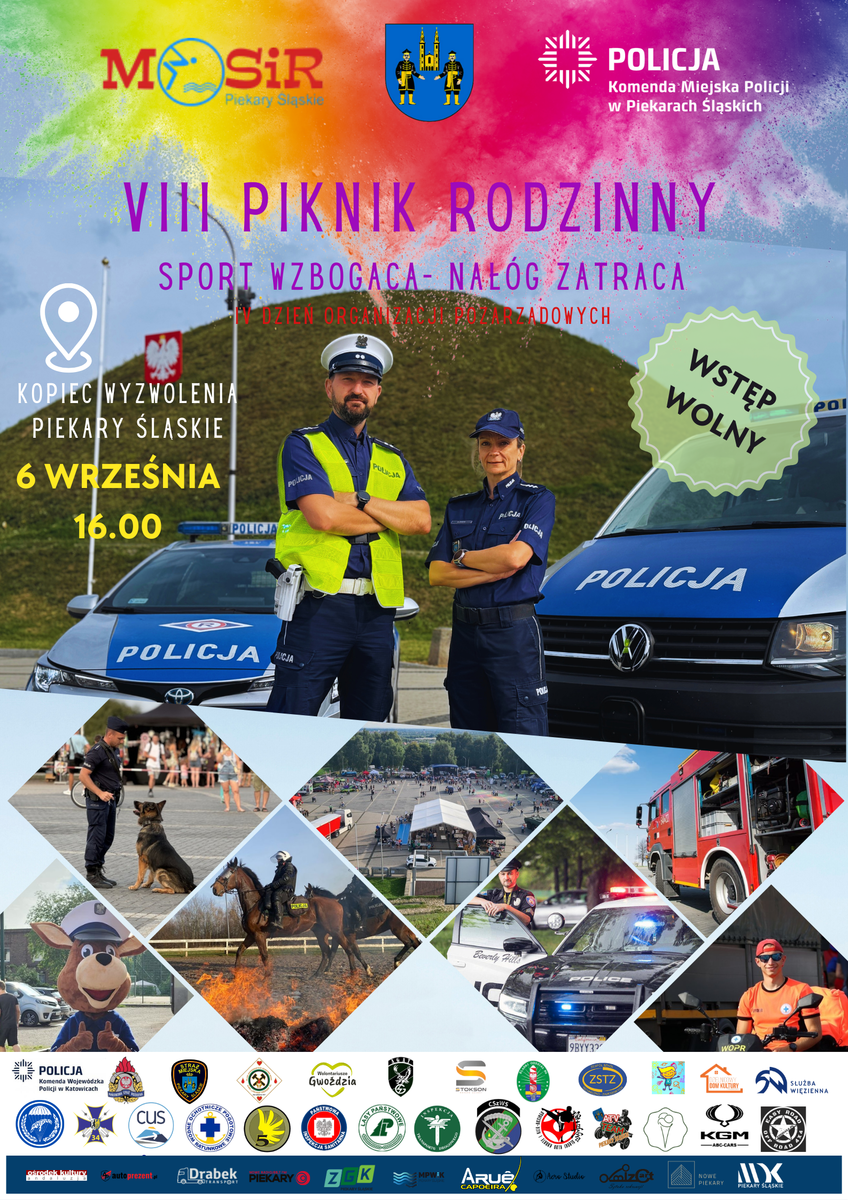 Plakat promujący wydarzenie. Przedstawia policjantów na tle Kopca Wyzwolenia, Na górze oraz na dole umieszczone są loga, oraz zdjęcia z wcześniejszych edycji wydarzenia 