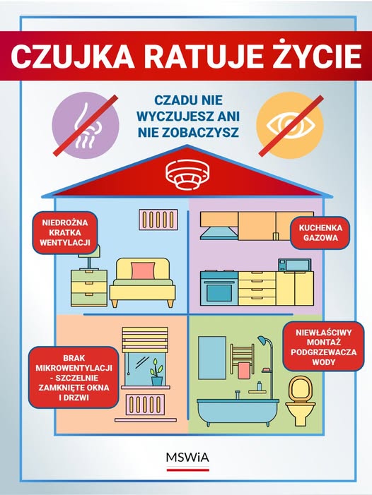 Grafika przedstawiająca źródła powstawania tlenku węgla w domu