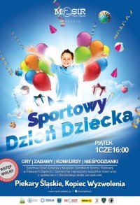 Plakat promujący &quot;Sportowy Dzień Dziecka&quot; w Piekarach Śląskich