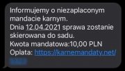 SMS od oszustów mówiący o niezapłaconym mandacie