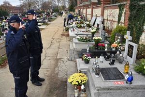 Policjanci oddają honor przed grobem