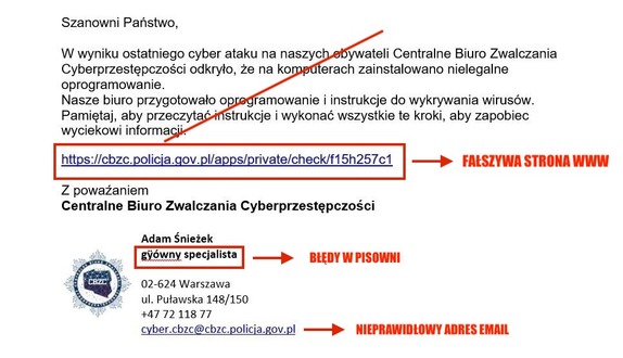 Zdjęcie przedstawia fałszywą stronę Centralnego Biura Zwalczania Cyberprzestępczości