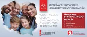 Plakat promujący Tydzień Pomocy Osobom Pokrzywdzonym Przestępstwem w dniach 20-26 luty 2023