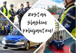 Plakat przedstawiający policjantów oraz radiowozy. Na środku napis &quot;Zostań śląskim policjantem&quot;