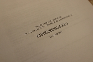 Zdjęcie przedstawia arkusz testu. III OGÓLNOPOLSKI KONKURS DLA POLICJANTÓW – OSKARŻYCIELI PUBLICZNYCH