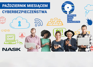 Październik miesiącem bezpieczeństwa. na dole grupa osób