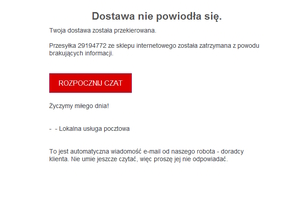 Grafika z informacją, że przesyłka nie powiodła się