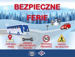 Grafika z napisem bezpieczne ferie 2024