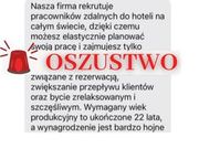 Grafika z wiadomością oraz napisem oszustwo