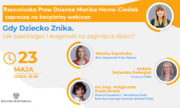 grafika informująca o webinarze Gdy dziecko znika. Jak zapobiegać i reagować na zaginięcia dzieci?