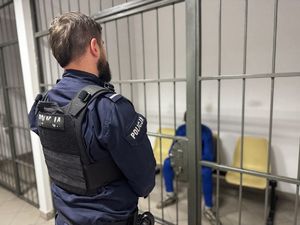 Zdjęcie policjanta oraz osoby zatrzymanej