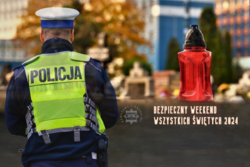 Grafika przedstawiająca policjanta znicz oraz Komendę Policji