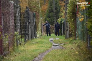 Zdjęcie policjantów podczas patrolu ogródków działkowych