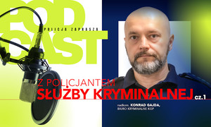 Grafika przedstawia policjanta oraz mikrofon radiowy