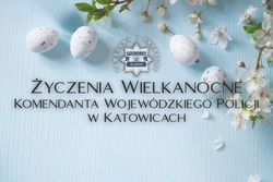 Grafika przedstawiająca jajka wielkanocne oraz napis życzenia wielkanocne