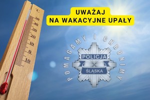 Grafika przedstawia słońce oraz termometr z wysoką temperaturą