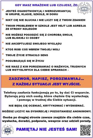 Plakat oraz ulotka z informacjami pomocowymi