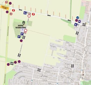 Mapa z wyznaczonymi zmianami w ruchu drogowym