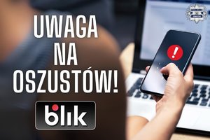 Grafika przedstawia telefon komórkowy oraz napis BLIK
