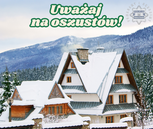 Grafika przedstawia zaśnieżony dom w górach