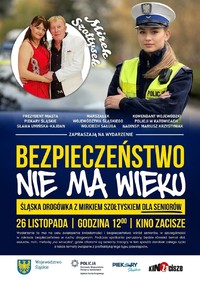 plakat dotyczący imprezy. Widoczna jest policjantka ruchu drogowego