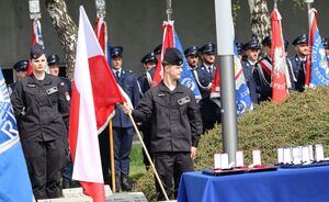 Uczestnicy uroczystości przed pomnikiem