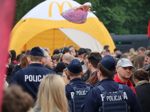 Mundurowi podczas zabezpieczania imprezy na terenie Kopca Wyzwolenia
