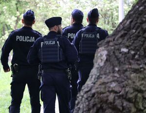 Mundurowi podczas zabezpieczania imprezy na terenie Kopca Wyzwolenia