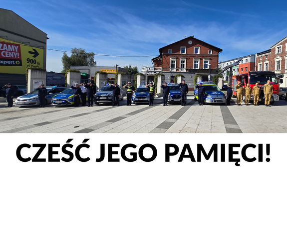 zdjęcie policjantów oraz strażaków oraz strażników miejskich podczas oddawania hołdu