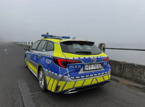 policyjny radiowóz we mgle